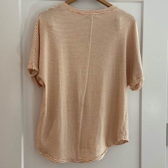 Polagram Striped Henley Tshirt Orange/White Medium - Picture 3 of 9